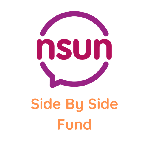NSUN side by side fund logo - the pink NSUN logo with "Side By Side Fund" written underneath in orange