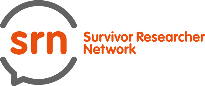 The Survivor researcher network logo - "srn" in orange in a grey speech bubble with "survivor researcher network" next to it in orange.