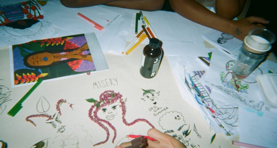a picture of drawings on a table