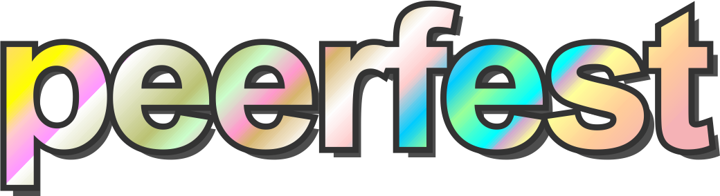 peerfest logo - colourful text with a black border